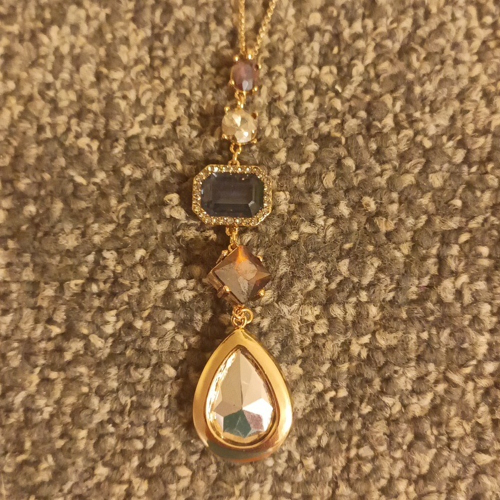 Loft women's gold tone long women's necklace purple gray blue